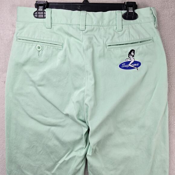 Supreme Chino Mint Pants Mens 30 (Fits 32x28) Green Pinup Girl Embroidered SS23 - Picture 8 of 14